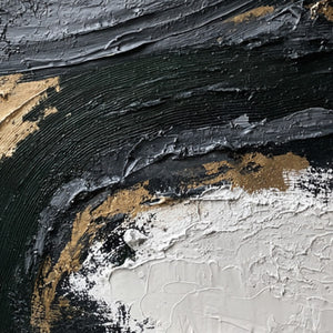 KINTSUGI RIFT: Textured Wabi Sabi Abstract Painting in Black and Gold