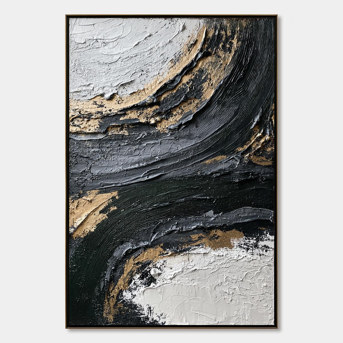KINTSUGI RIFT: Textured Wabi Sabi Abstract Painting in Black and Gold