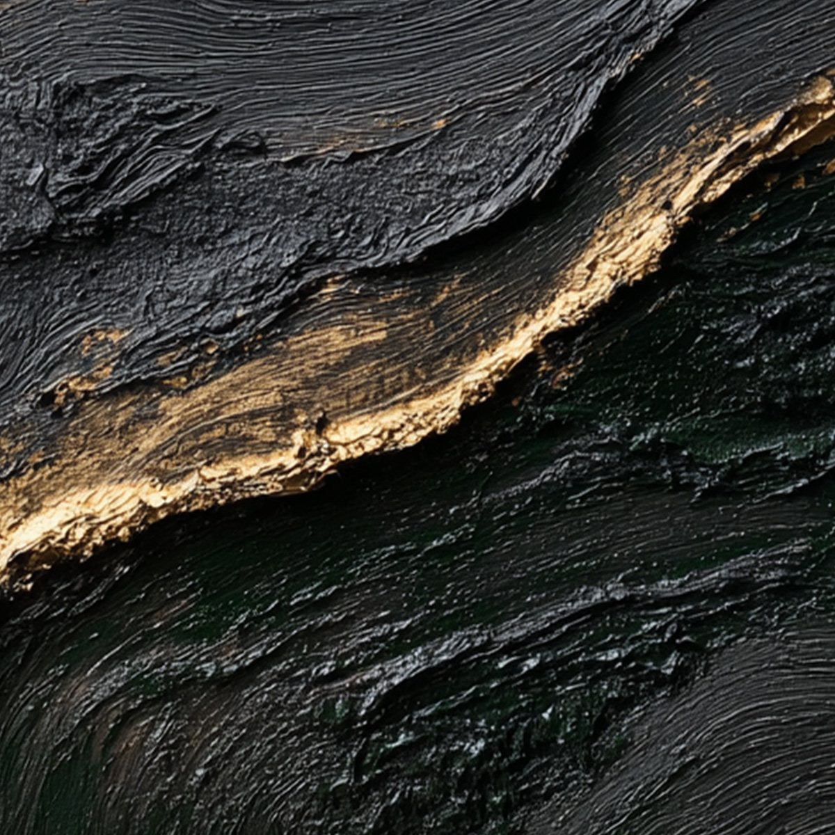 KINTSUGI RIVER: Wabi Sabi Textured Abstract Art in Black, White, and Gold