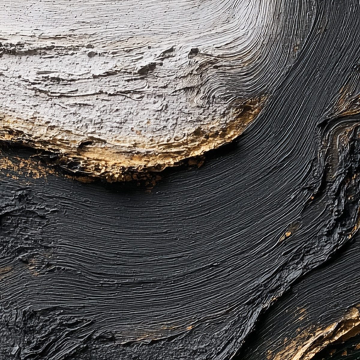 KINTSUGI RIVER: Wabi Sabi Textured Abstract Art in Black, White, and Gold