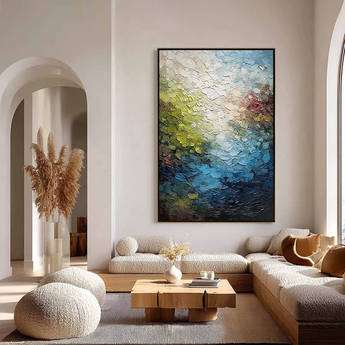 LAKESIDE REVERIE: Textured Abstract Landscape Impasto Oil Painting