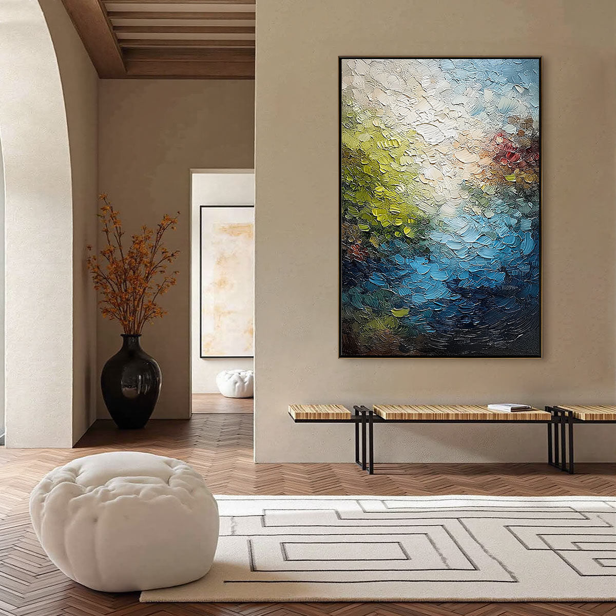 LAKESIDE REVERIE: Textured Abstract Landscape Impasto Oil Painting