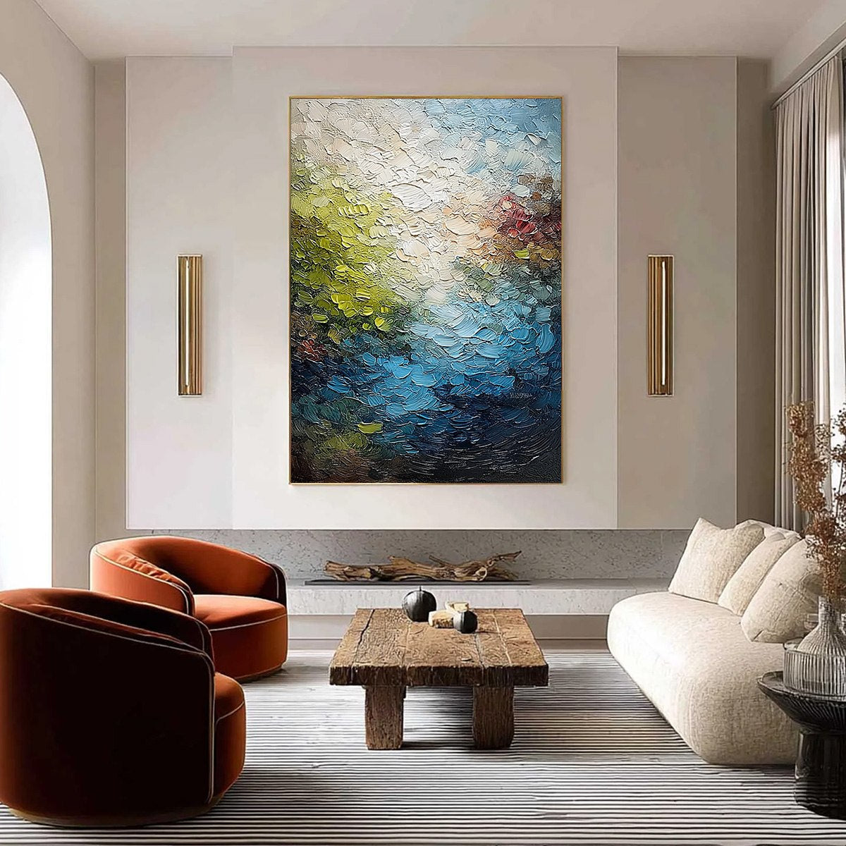 LAKESIDE REVERIE: Textured Abstract Landscape Impasto Oil Painting