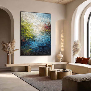 LAKESIDE REVERIE: Textured Abstract Landscape Impasto Oil Painting