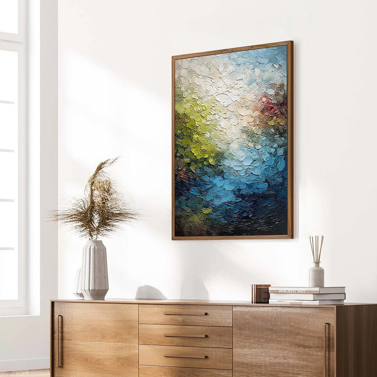 LAKESIDE REVERIE: Textured Abstract Landscape Impasto Oil Painting