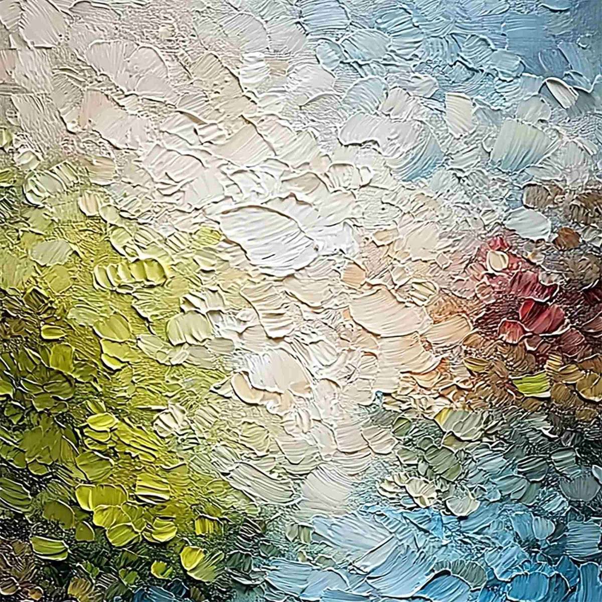 LAKESIDE REVERIE: Textured Abstract Landscape Impasto Oil Painting