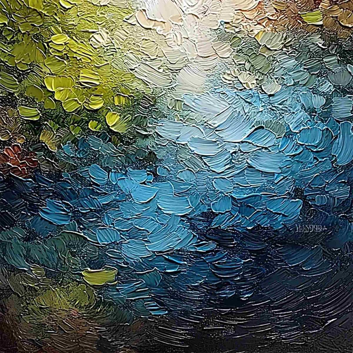 LAKESIDE REVERIE: Textured Abstract Landscape Impasto Oil Painting