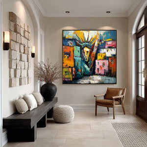 LIBERTY IGNITED: Abstract Textured Painting of an Iconic Landmark