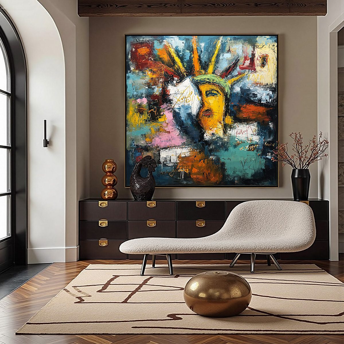 LIBERTY UNLEASHED: Vibrant Abstract Palette Knife Painting of a Modern Icon