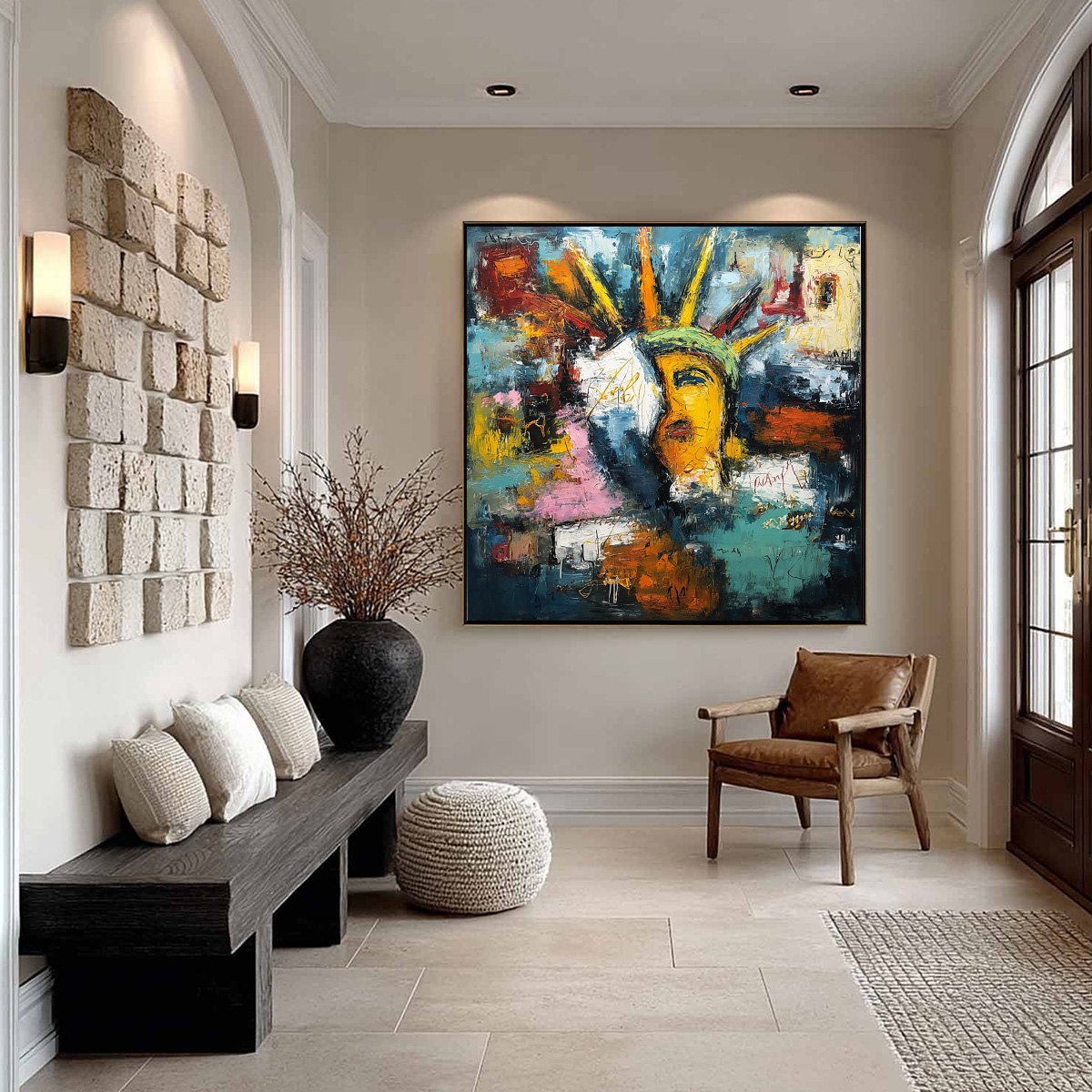 LIBERTY UNLEASHED: Vibrant Abstract Palette Knife Painting of a Modern Icon