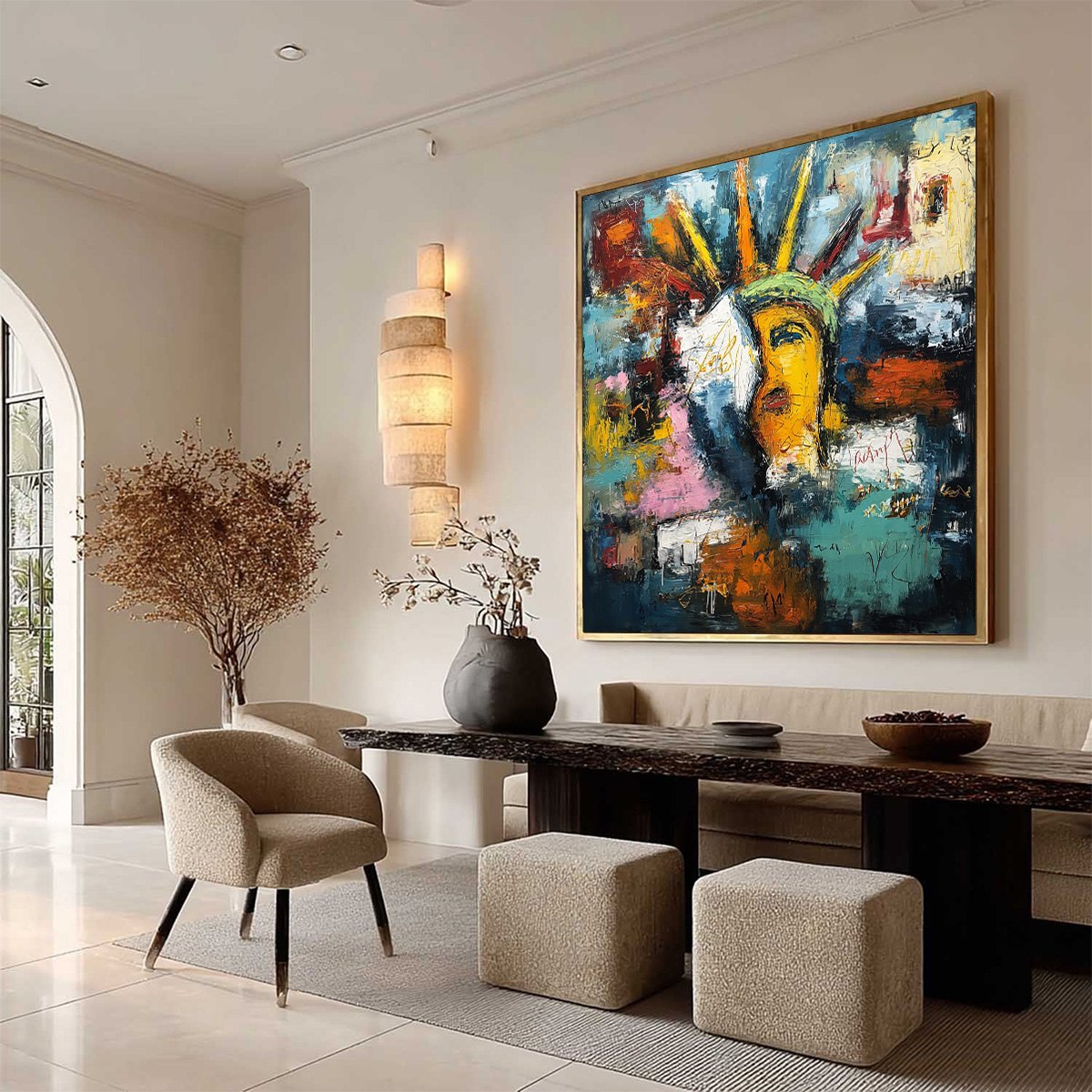 LIBERTY UNLEASHED: Vibrant Abstract Palette Knife Painting of a Modern Icon