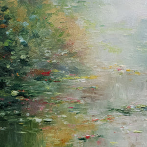 LILY POND REVERIE: Square Impressionist Water Lily Pond Oil Painting