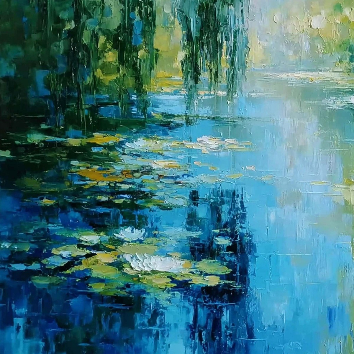 LILY POND REVERIE: Textured Impressionist Water Lilies Oil Painting