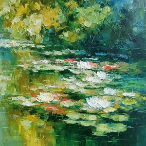LILY POND REVERIE: Textured Impressionist Water Lilies Oil Painting