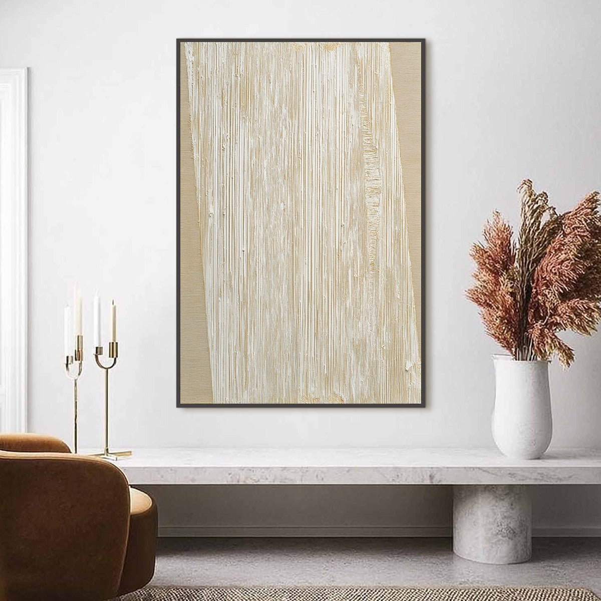 LINEAR CALM: Textured Minimalist Abstract Painting in Beige