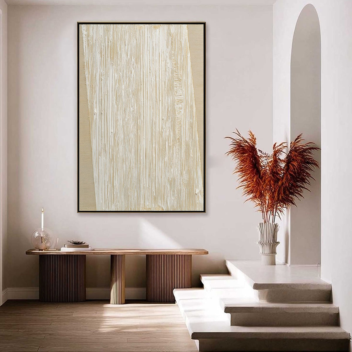 LINEAR CALM: Textured Minimalist Abstract Painting in Beige