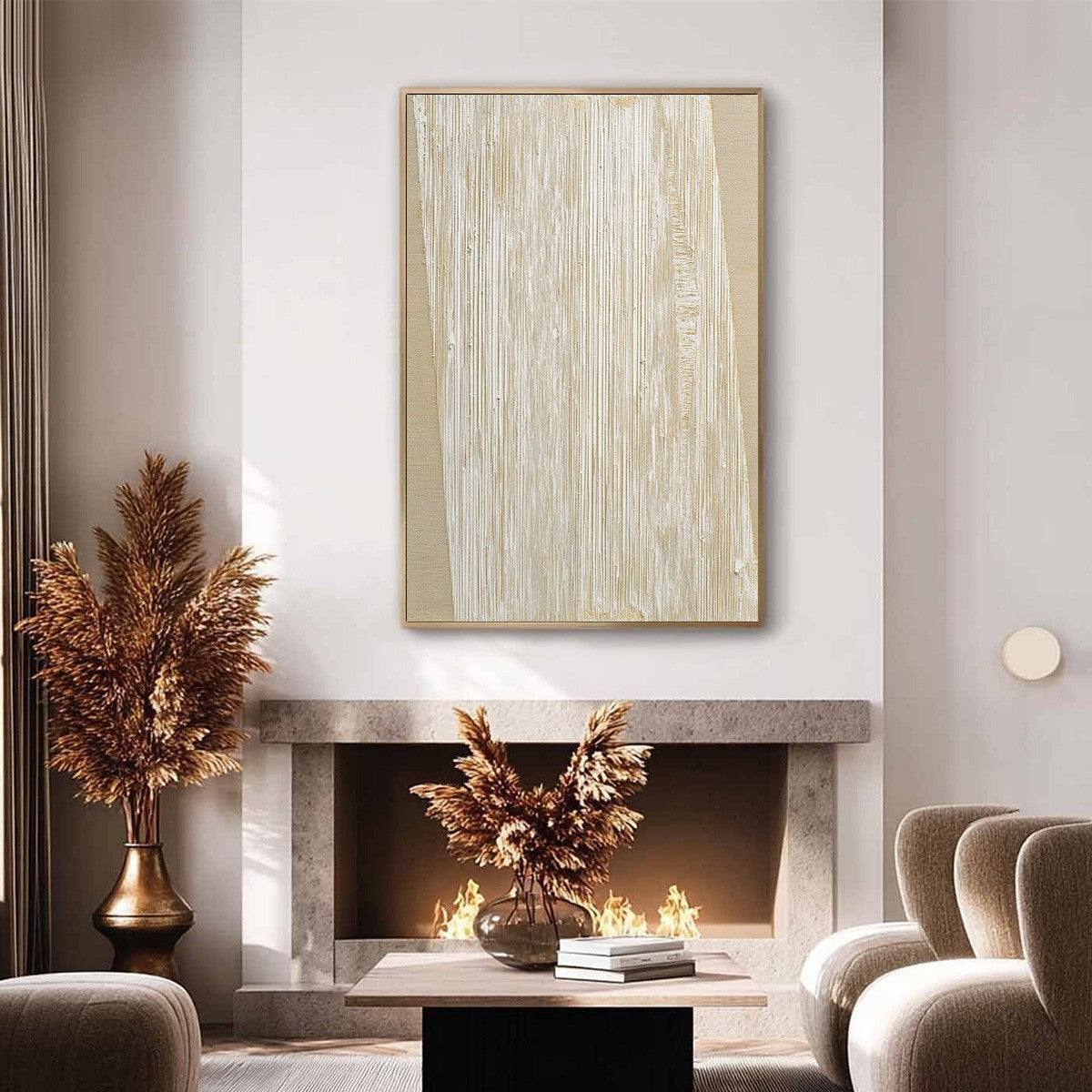 LINEAR CALM: Textured Minimalist Abstract Painting in Beige
