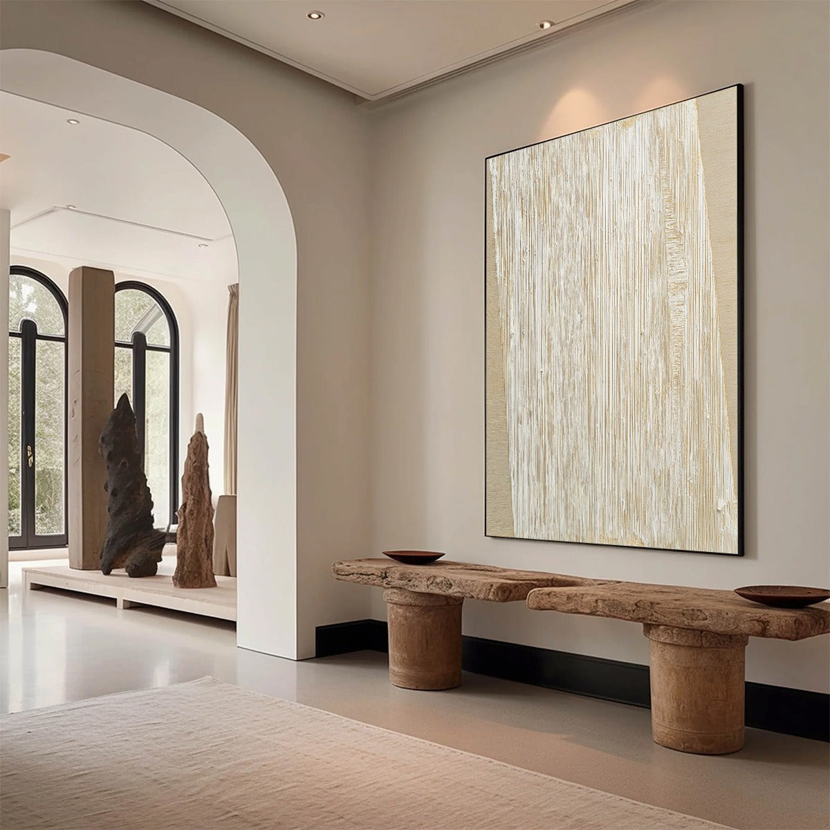 LINEAR CALM: Textured Minimalist Abstract Painting in Beige