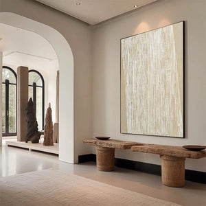 LINEAR CALM: Textured Minimalist Abstract Painting in Beige