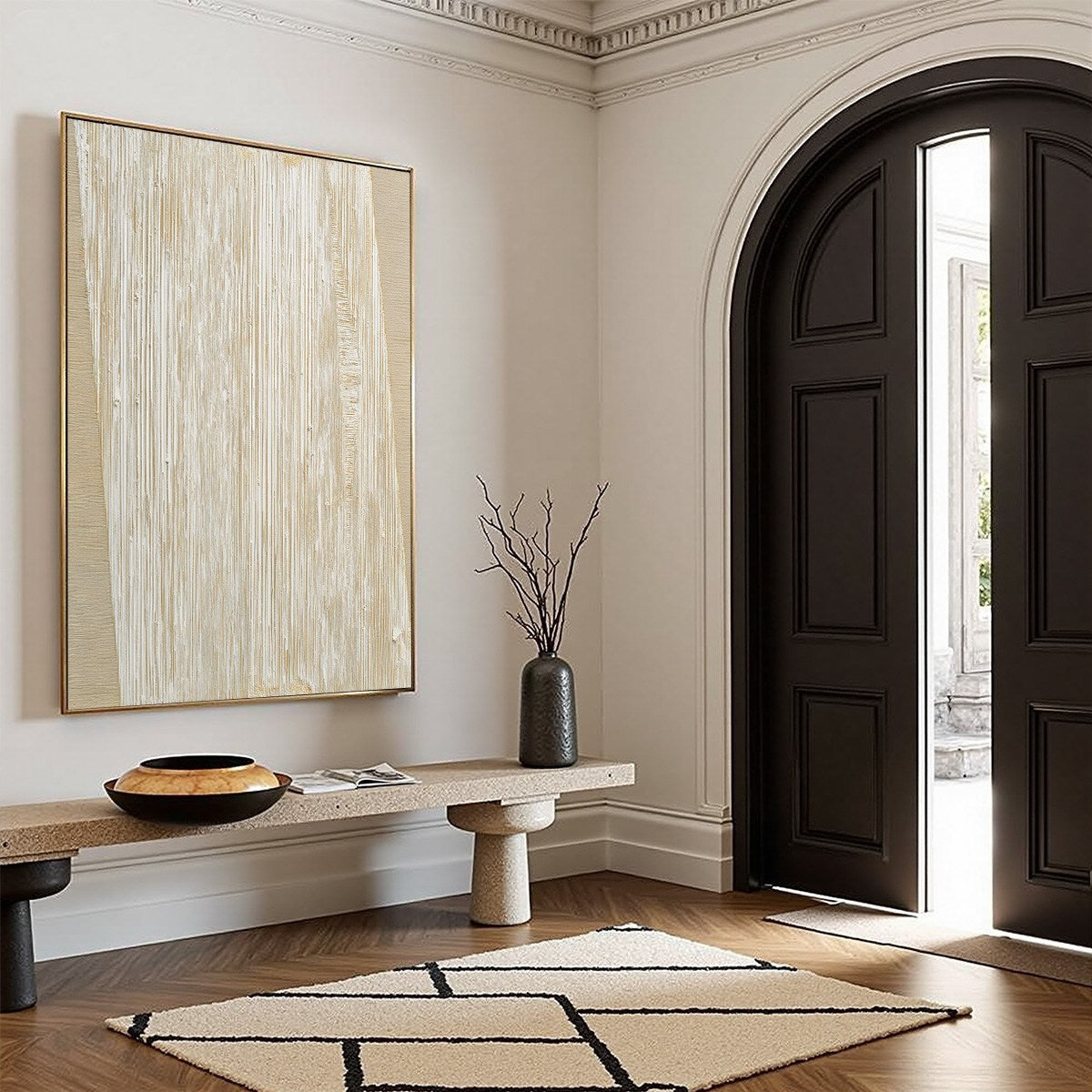 LINEAR CALM: Textured Minimalist Abstract Painting in Beige