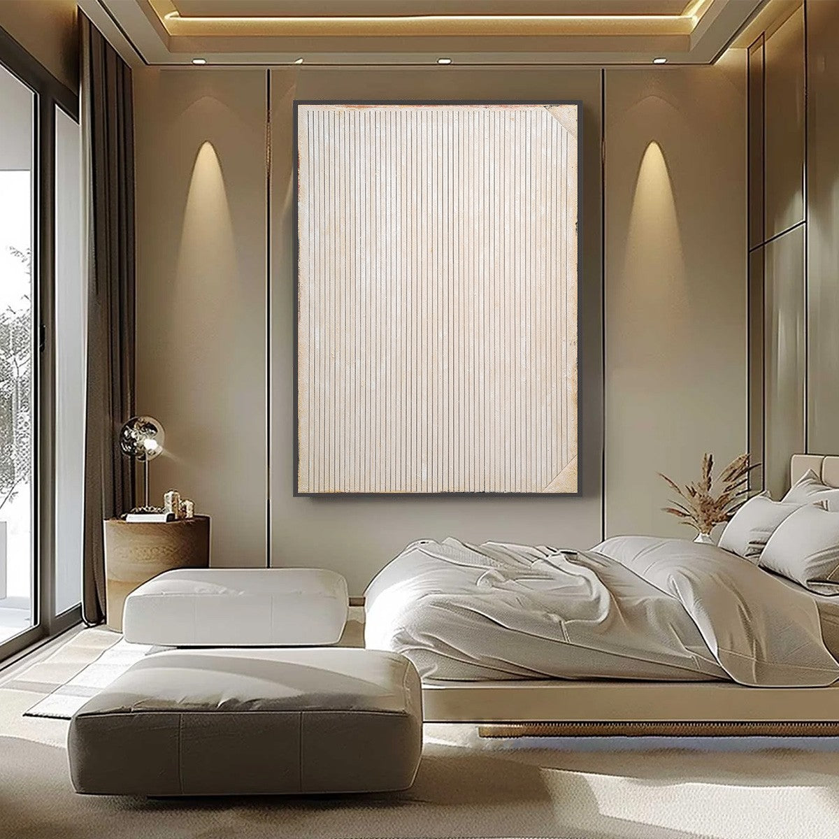 Linear Calm | Textured Beige Minimalist Vertical Line Painting