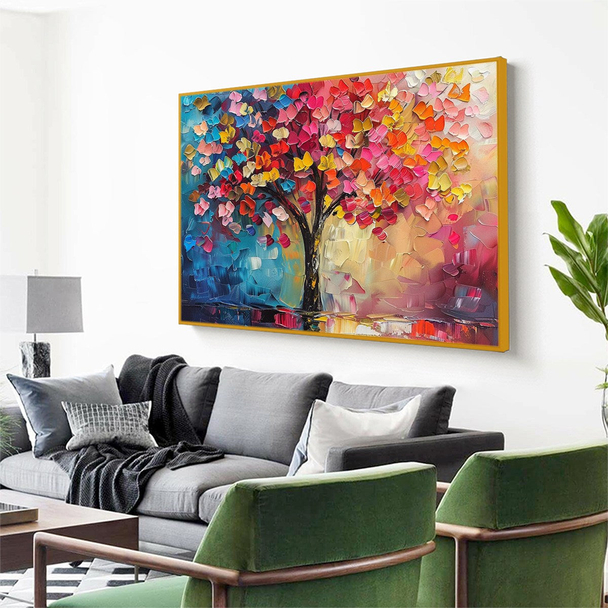 Montanari Papagallo 油彩画 50x70 cm Living Rainbow: Original Textured Impasto Tree of Life Oil