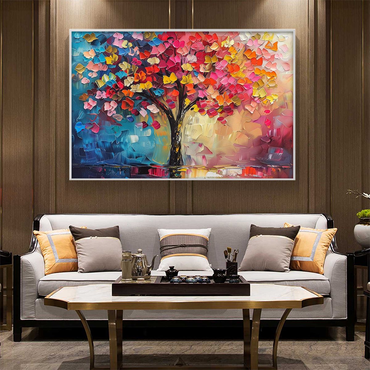 LIVING RAINBOW: Textured Impasto Tree of Life Oil Painting