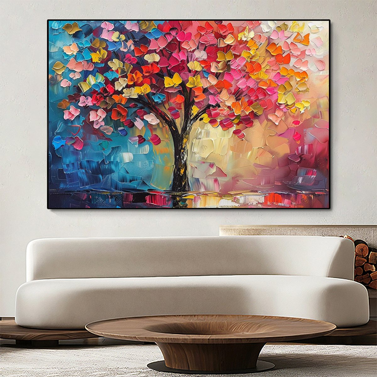 Living Rainbow: Original Textured Impasto Tree of Life Oil Painting - Colorful Nature Wall Art