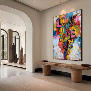 LOVE CASCADE: Colorful Textured Abstract Love Graffiti Wall Art