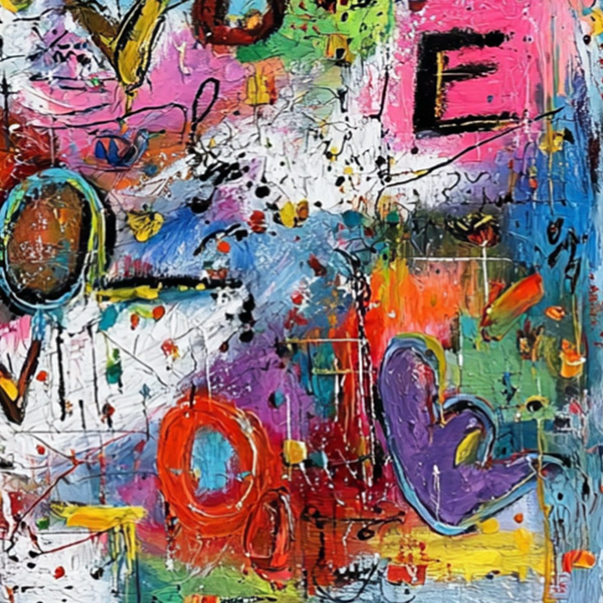 カラフルなポップアート作品 'Love' Love Explosion | Colorful Abstract Textured Oil Painting Wall Art
