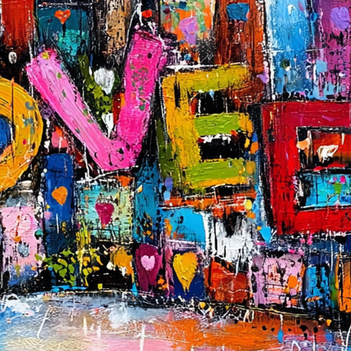 LOVE EXPLOSION: Colorful Textured Abstract Square Wall Art – MontCarta
