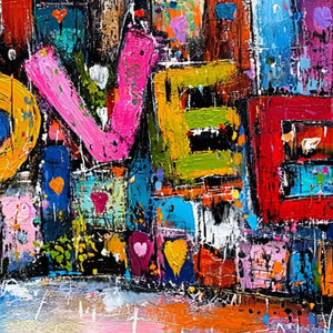 LOVE EXPLOSION: Colorful Abstract Graffiti Style Textured Painting