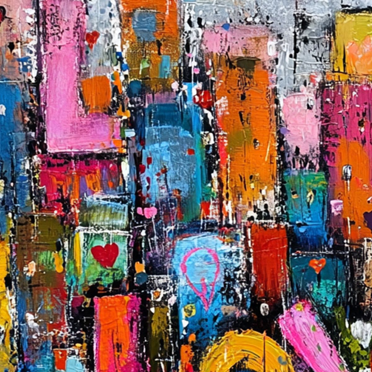 LOVE EXPLOSION: Colorful Textured Abstract Square Wall Art – MontCarta