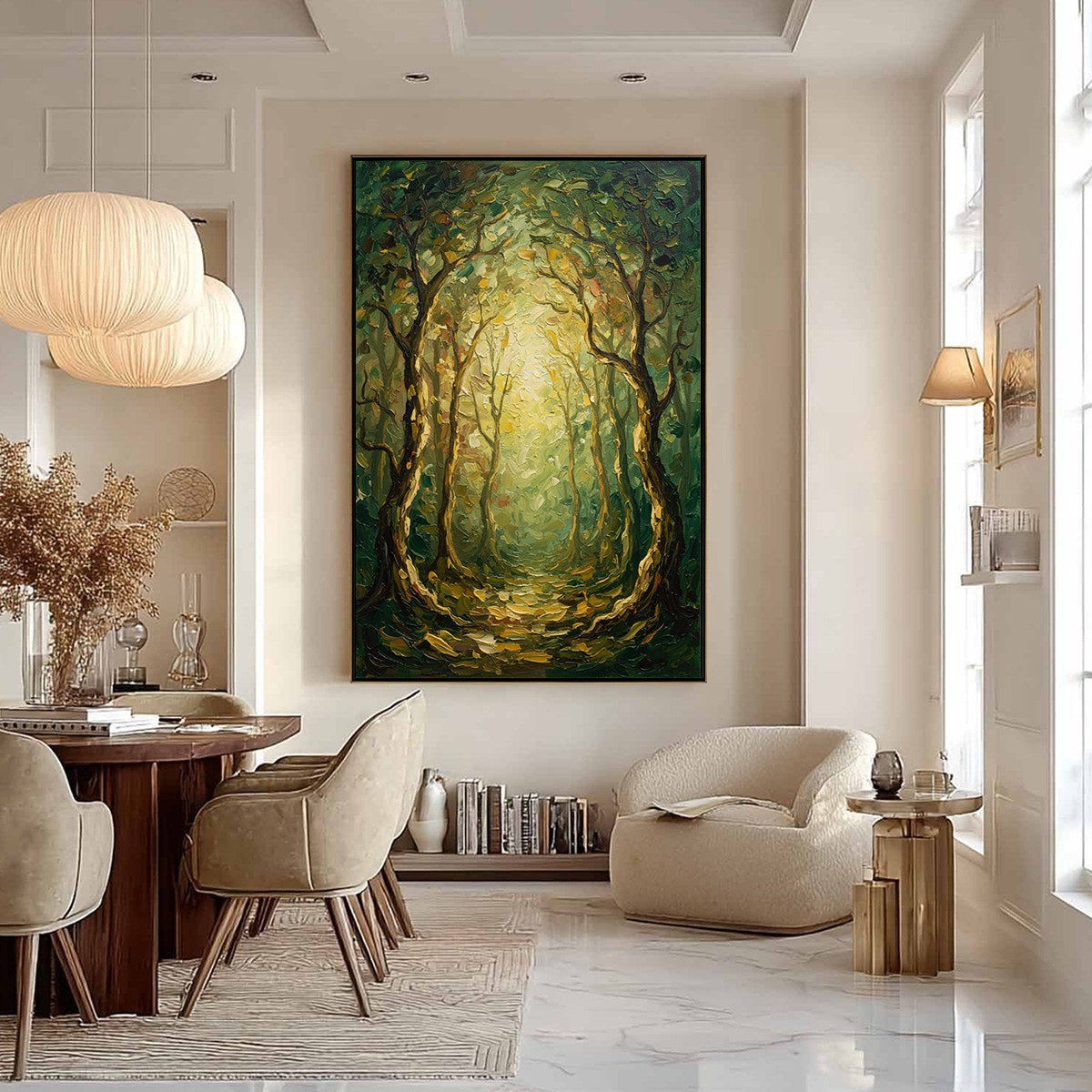 LUMINOUS TRAIL: Textured Impasto Forest Path Oil Painting