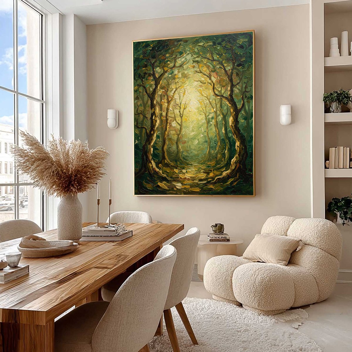 LUMINOUS TRAIL: Textured Impasto Forest Path Oil Painting