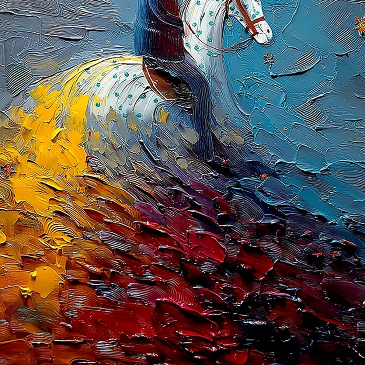 LUNAR JOURNEY: Textured Figurative Painting of a Rider Under the Moon