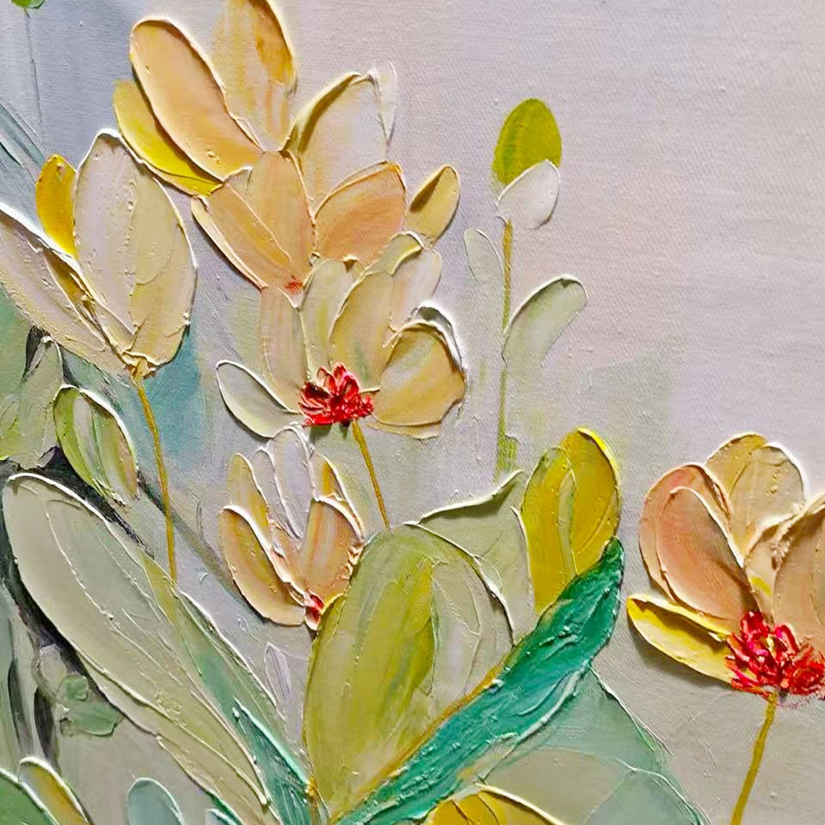 LUSH GARDEN: Textured Floral Painting, Green and White Wall Art, Vertical Canvas, Impressionist Decor