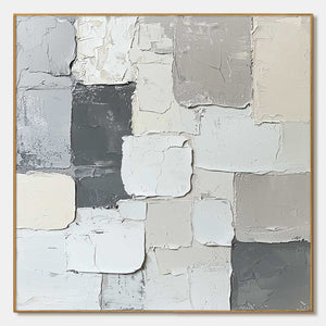 Layered Harmony: Original Textured Abstract Oil Painting - Grey and White Wall Art Decor