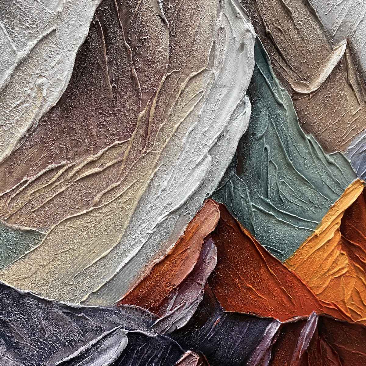 Majestic Peaks | Earthy Tones Impasto Mountain Art – MontCarta
