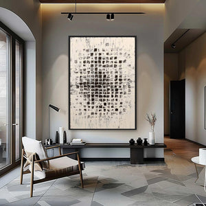 MATRIX: Large Black and White Textured Abstract Grid Painting