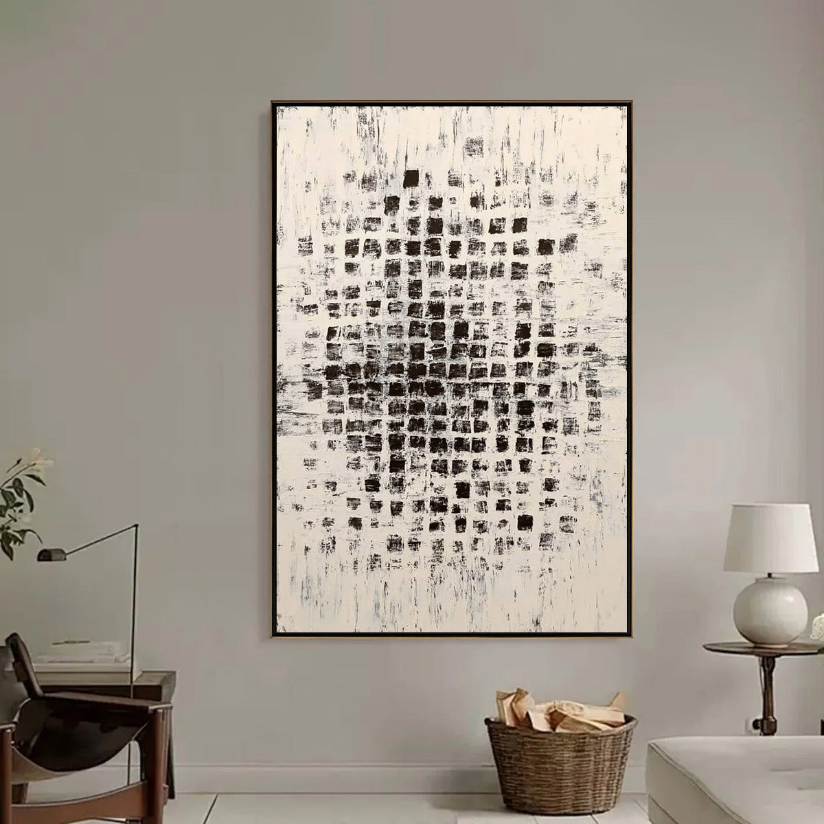 MATRIX: Large Black and White Textured Abstract Grid Painting