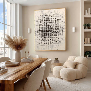 MATRIX: Large Black and White Textured Abstract Grid Painting