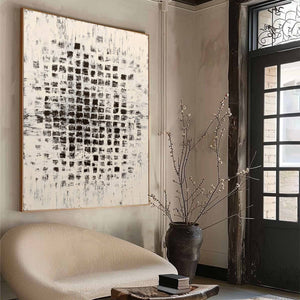 MATRIX: Large Black and White Textured Abstract Grid Painting