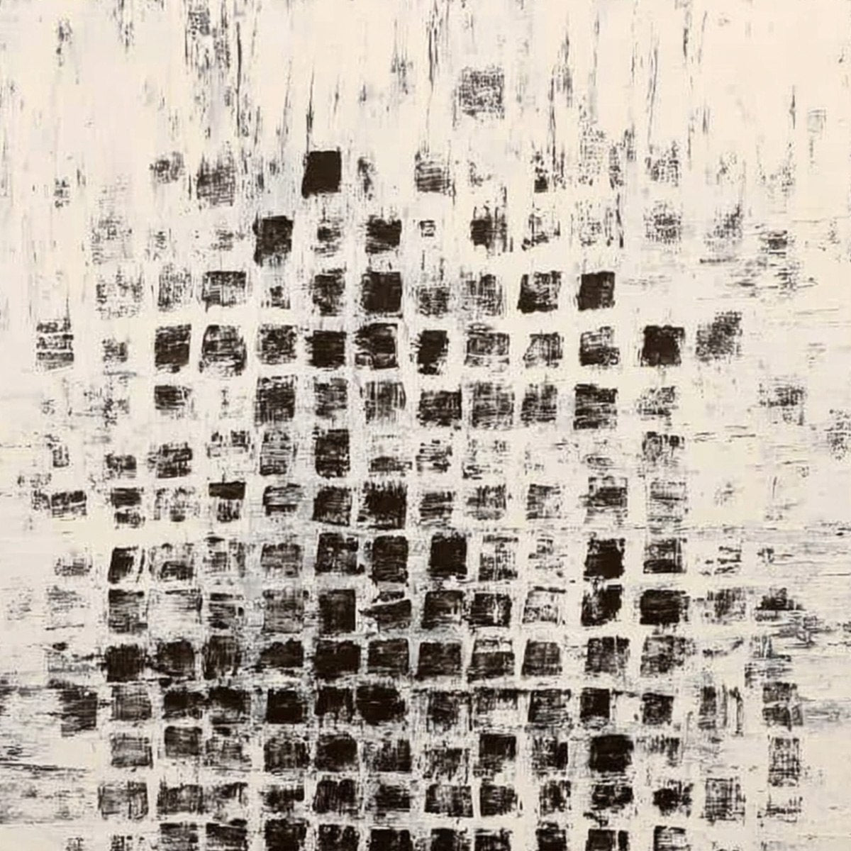 MATRIX: Large Black and White Textured Abstract Grid Painting