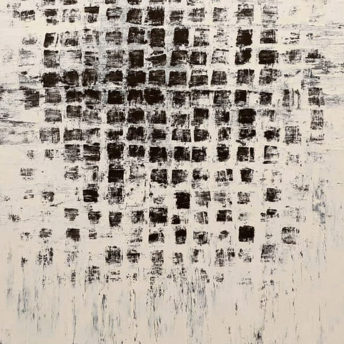 MATRIX: Large Black and White Textured Abstract Grid Painting
