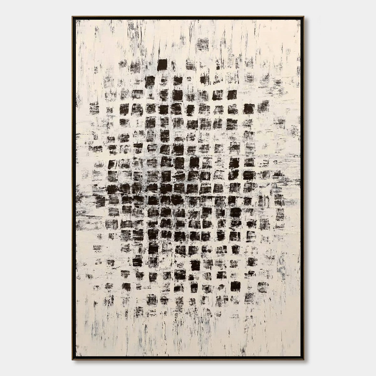 MATRIX: Large Black and White Textured Abstract Grid Painting
