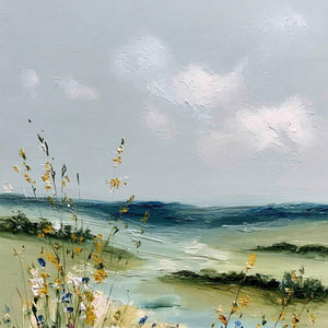 MEADOW WHISPERS: Textured Vertical Landscape Painting of a Wildflower Meadow