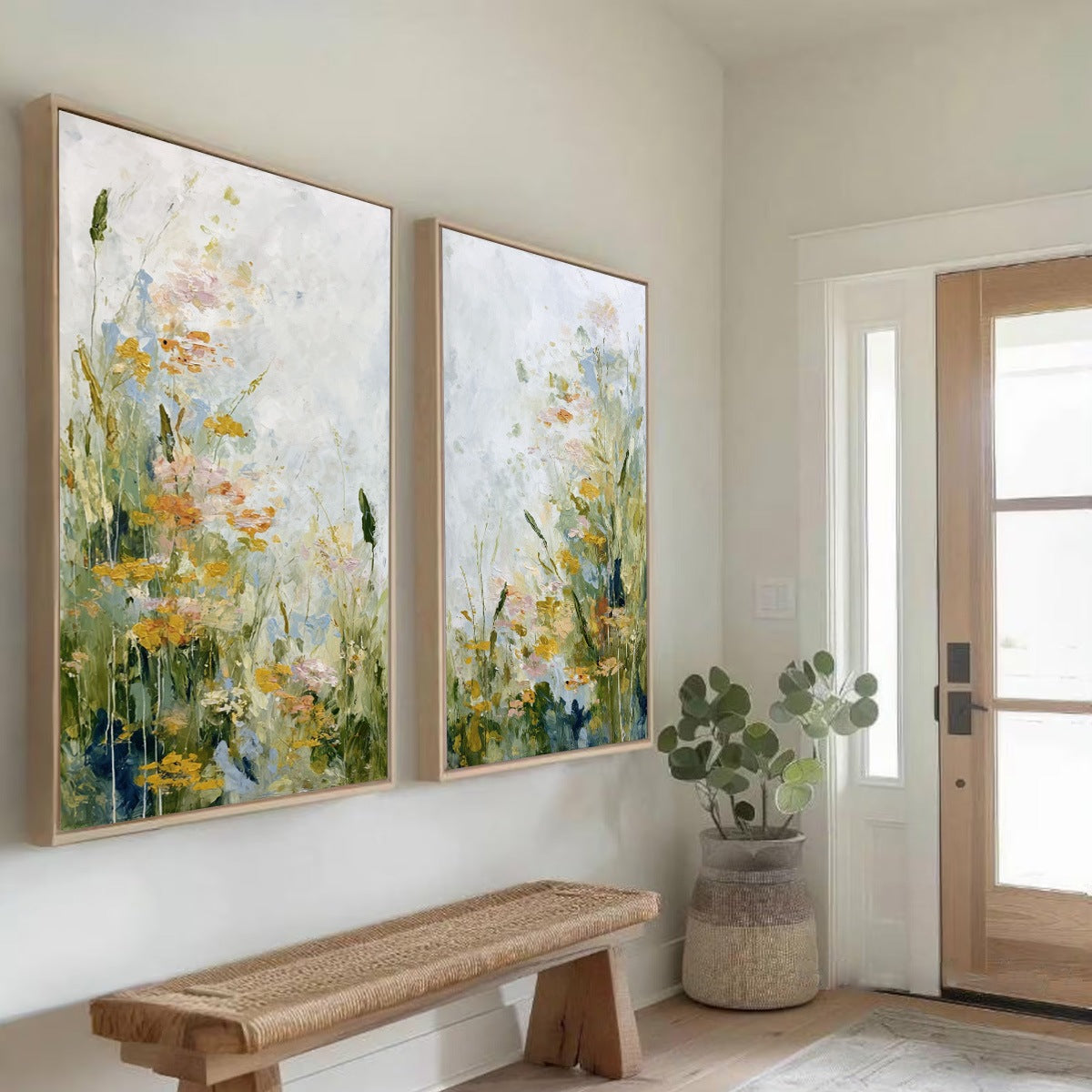 MEADOW'S WHISPER: Impressionist Wildflower Meadow Painting Diptych