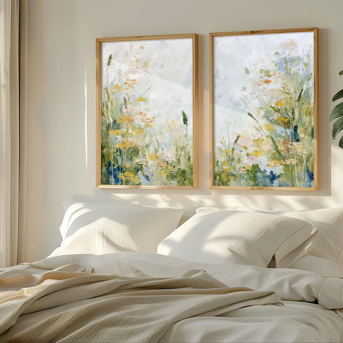 MEADOW'S WHISPER: Impressionist Wildflower Meadow Painting Diptych