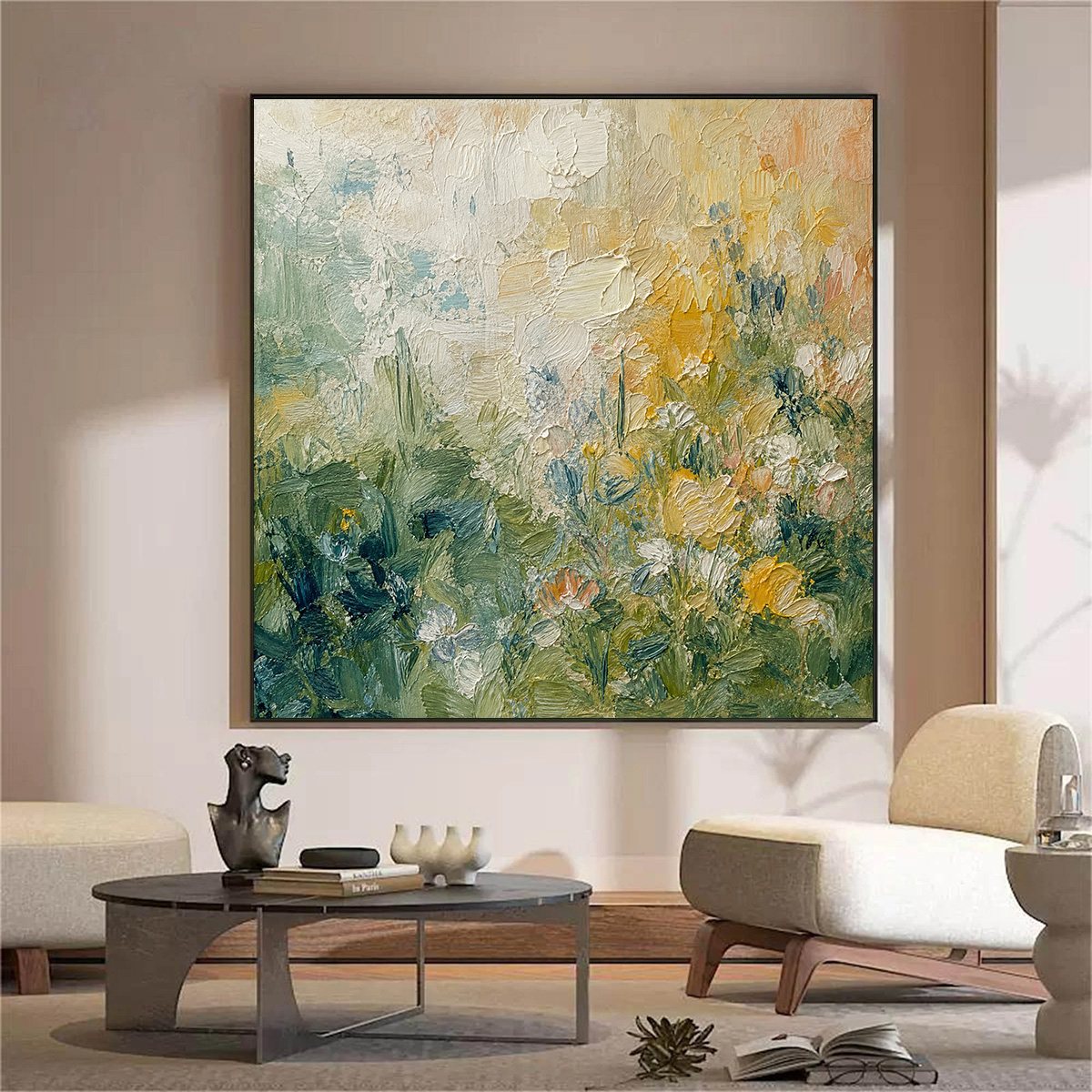 MEADOW'S EMBRACE: Textured Impasto Painting of a Wildflower Field